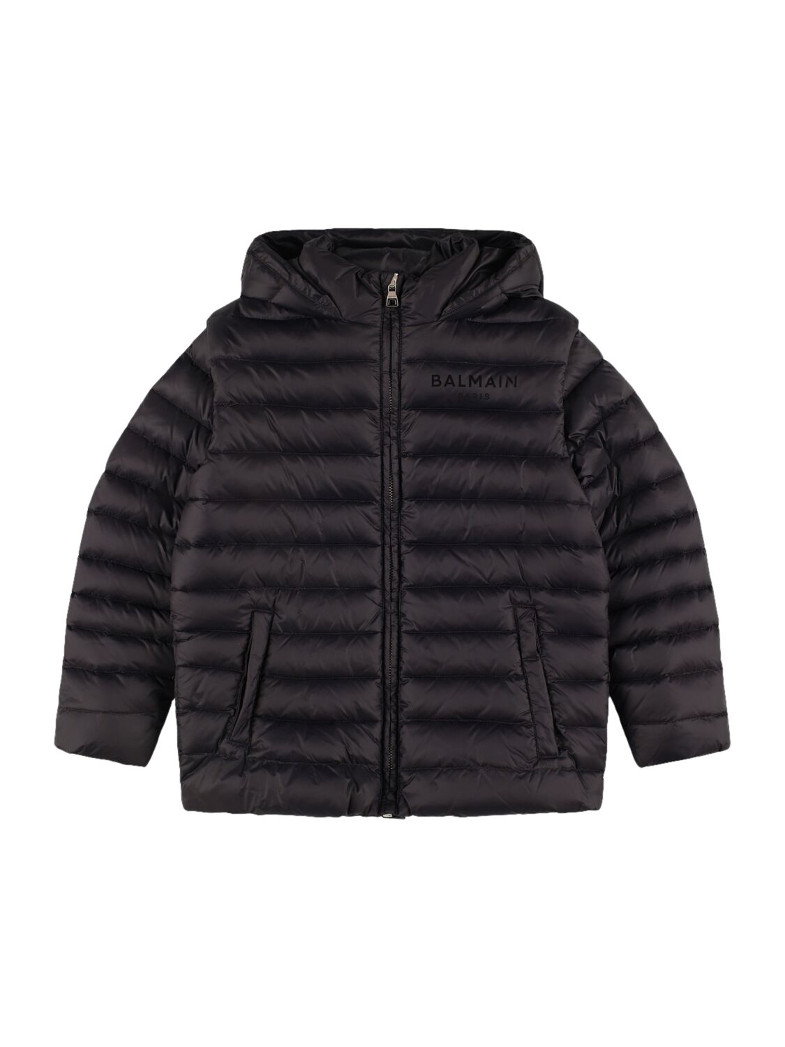 Balmain Hooded Poly Down Jacket In Black