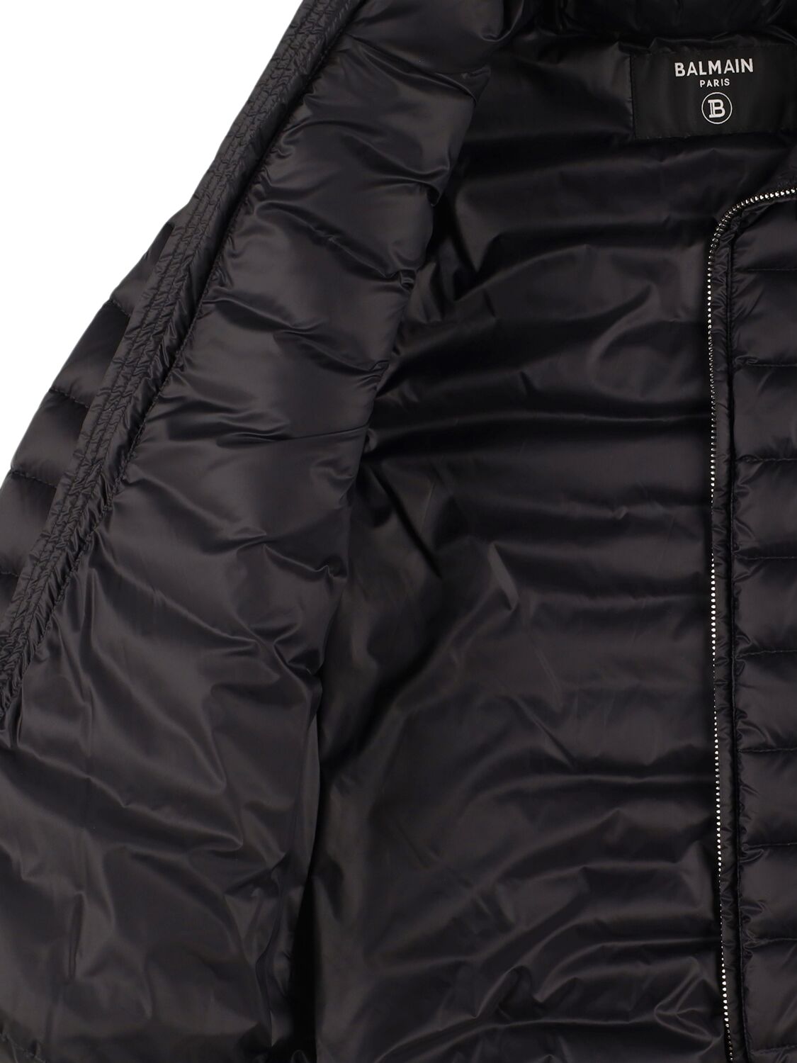 Shop Balmain Hooded Poly Down Jacket In Black