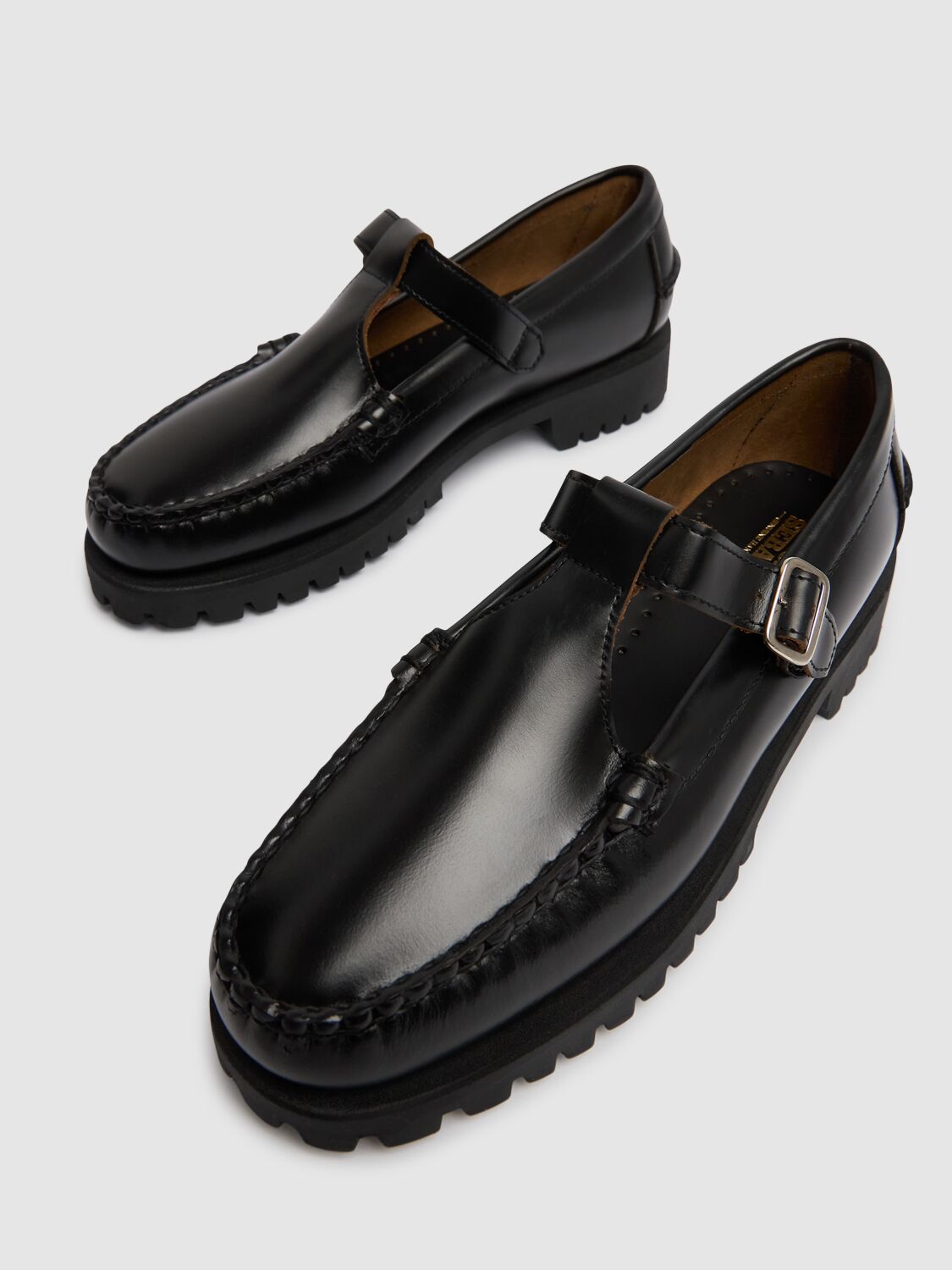 Shop Sebago 40mm Georgina Lug Leather Loafers In Black