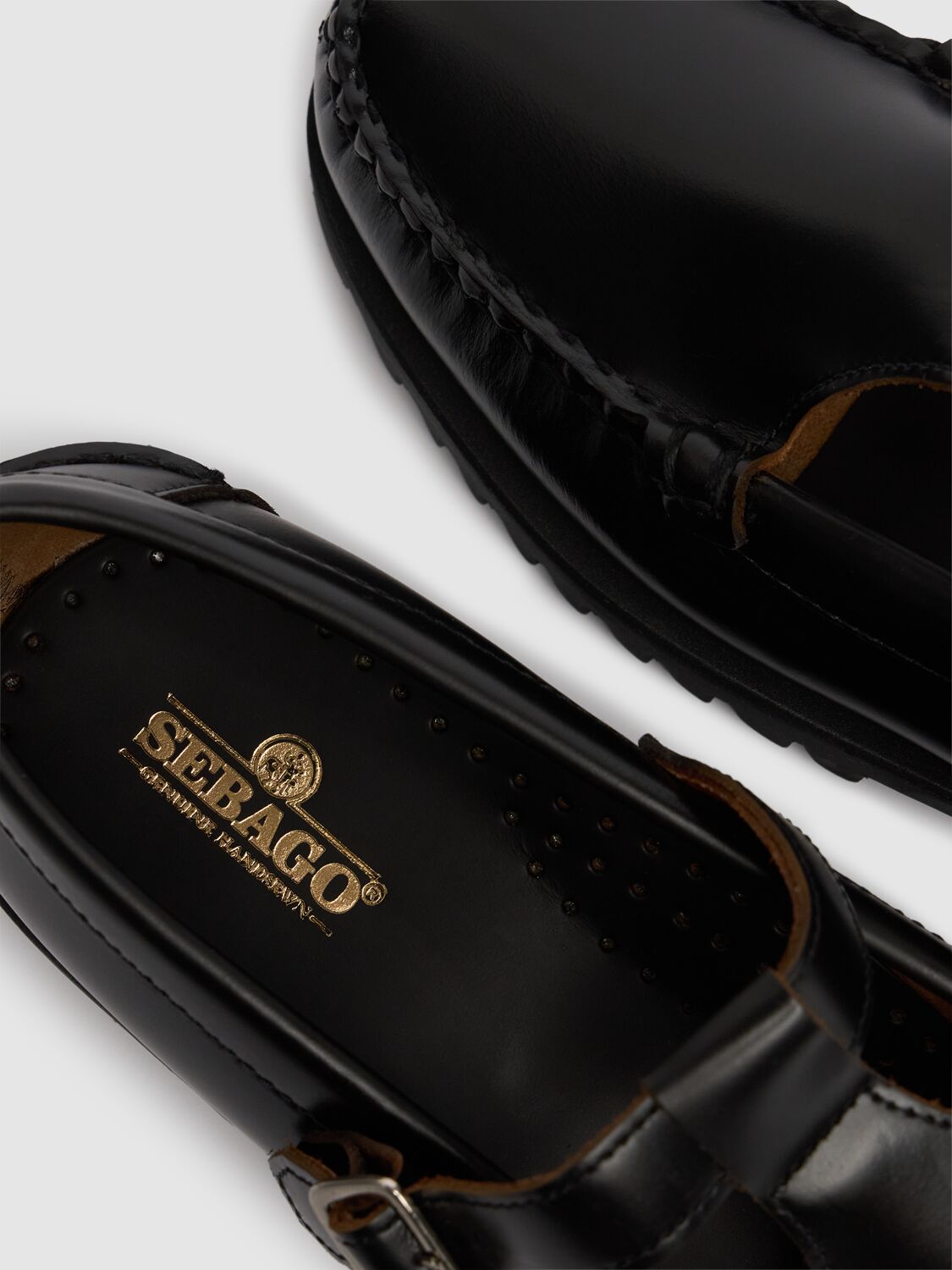 Shop Sebago 40mm Georgina Lug Leather Loafers In Black