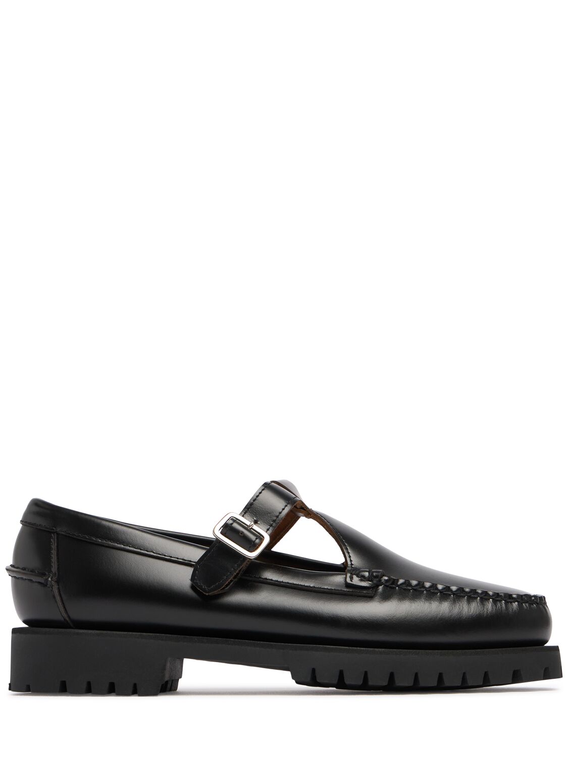 Shop Sebago 40mm Georgina Lug Leather Loafers In Black