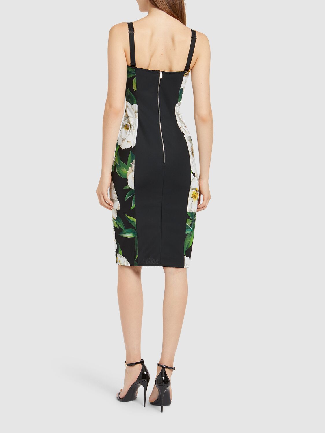 Dolce & Gabbana Black Floral Midi Synthetic Dress In Black/multi