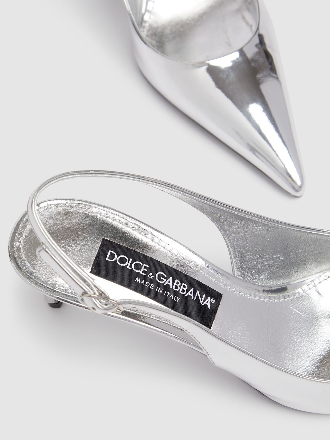Dolce & Gabbana 60 Mirrored Leather Slingback Pumps In Silver