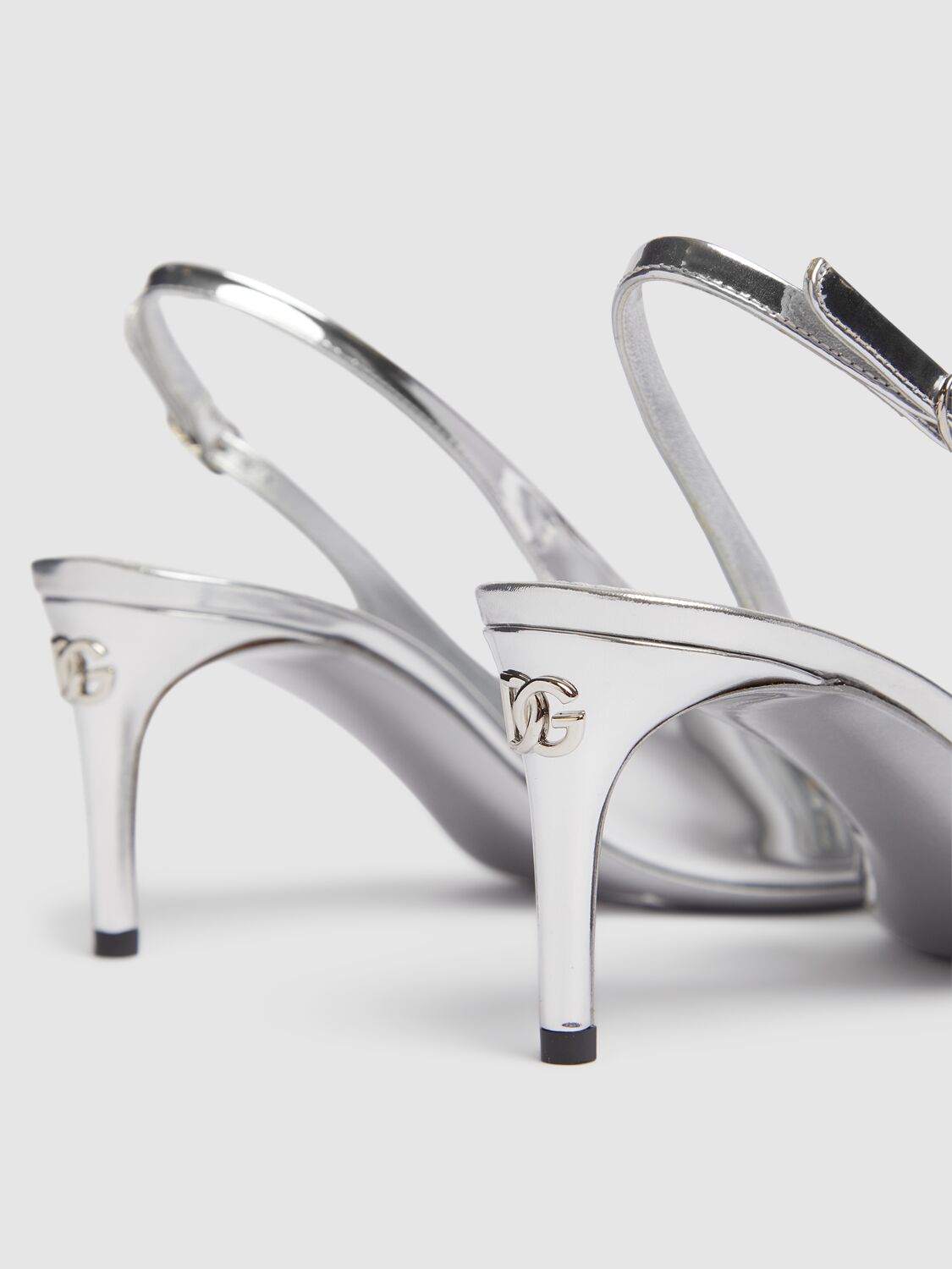 Dolce & Gabbana 60 Mirrored Leather Slingback Pumps In Silver