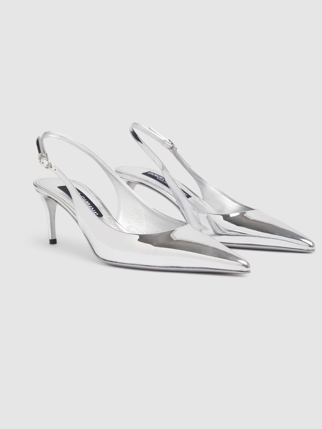 Dolce & Gabbana 60 Mirrored Leather Slingback Pumps In Silver