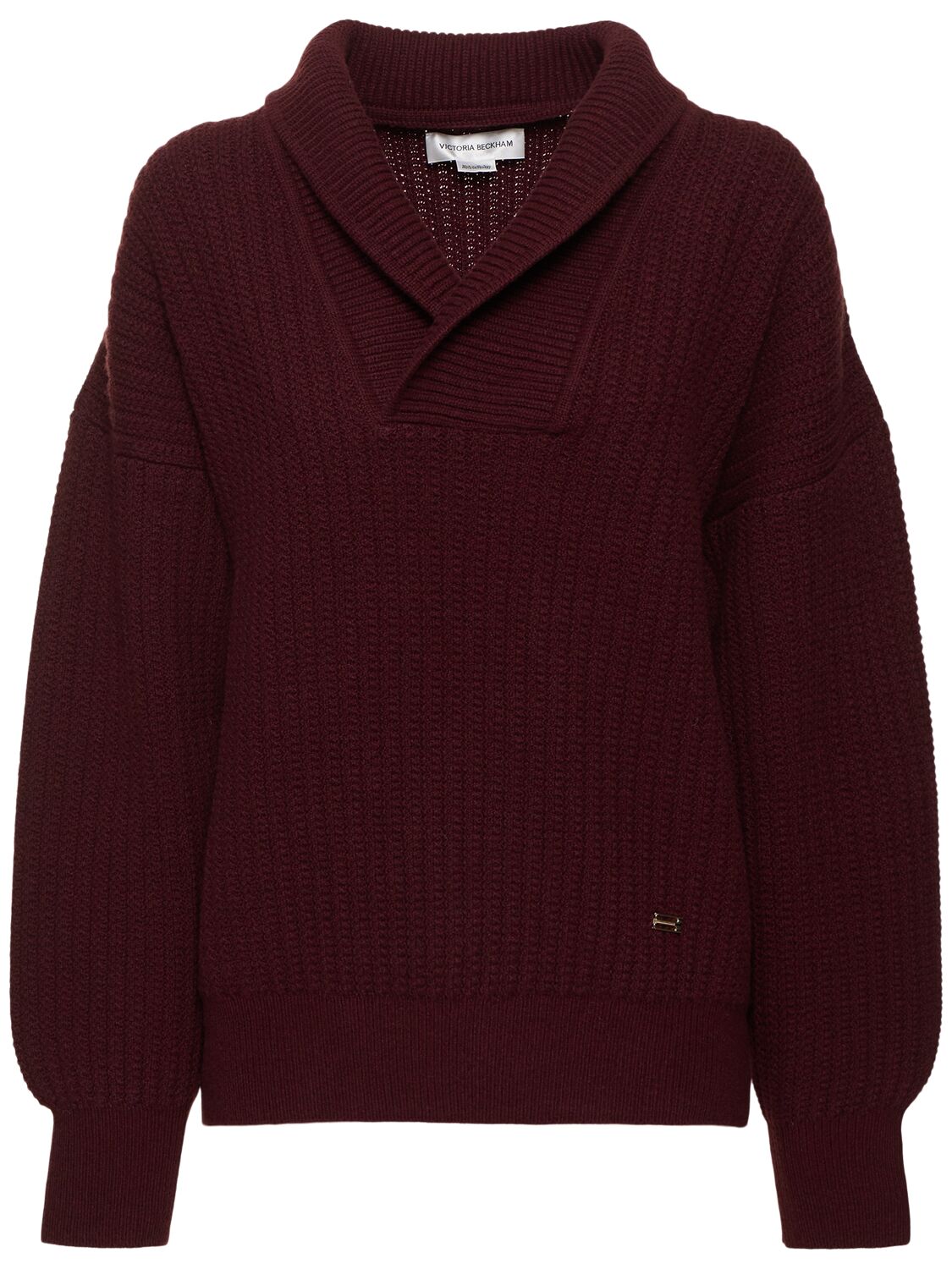 Victoria Beckham Shawl-neck Wool Sweater In Red/purple