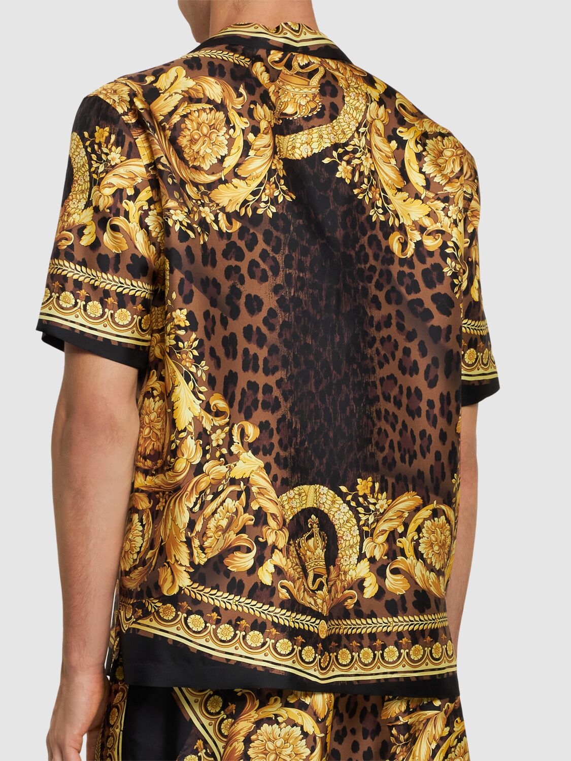 Shop Versace Printed Silk Twill Shirt In Chestnut