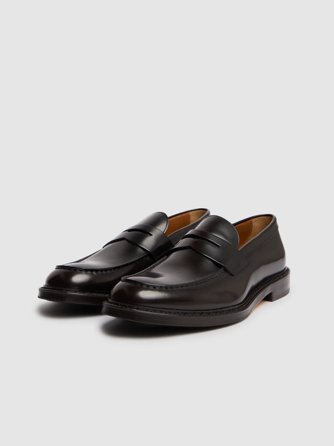 Shop Doucal's Penny Leather Loafers In Dark Brown