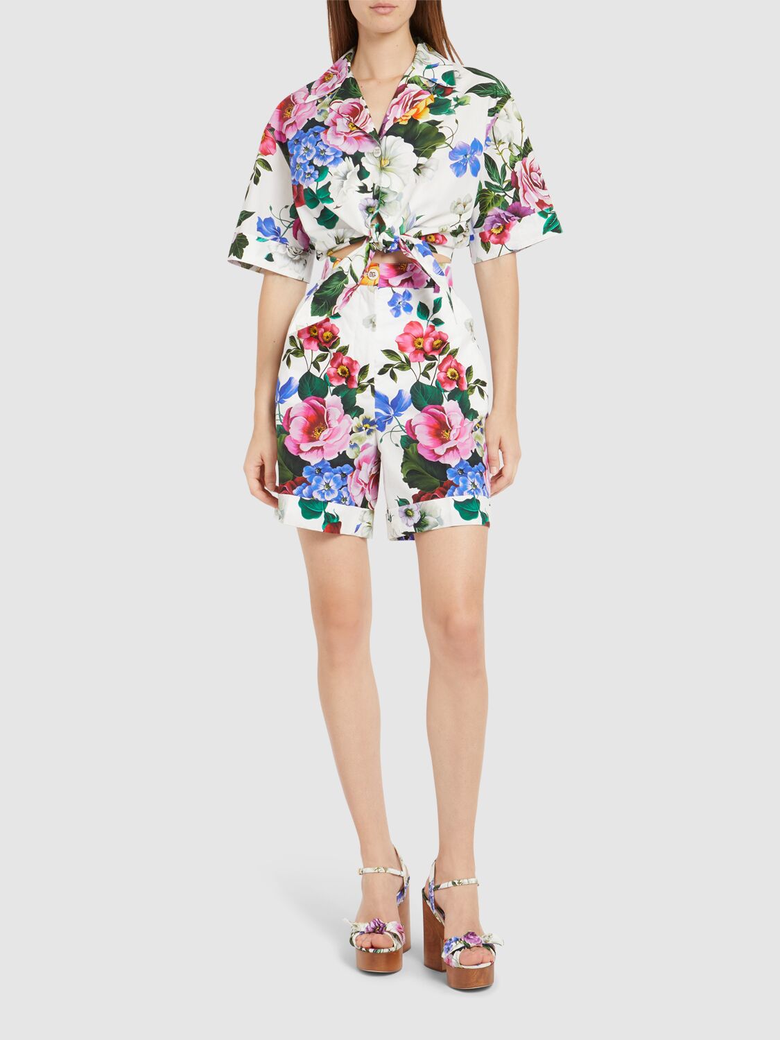 Dolce & Gabbana Multicolor Bermuda Shorts With All-over Floral Pattern Print In Cotton Woman In Multicolor