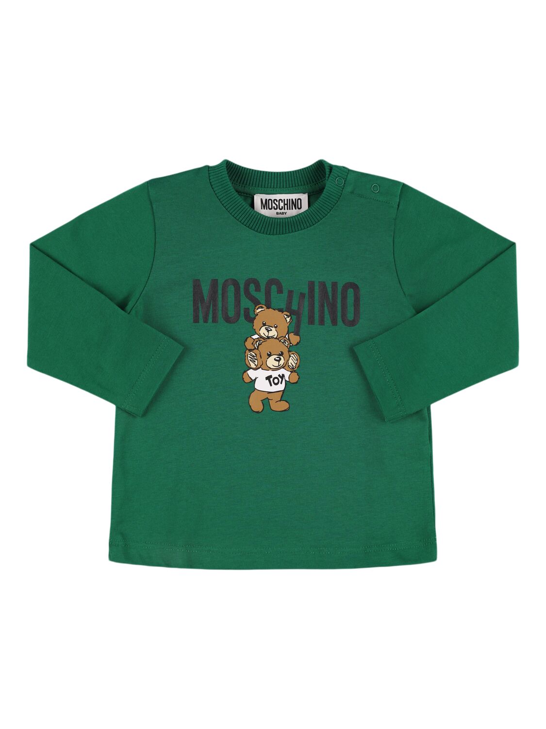 Moschino Printed Cotton Jersey Longsleeve T-shirt In Green