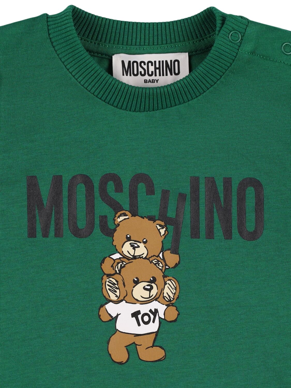 Shop Moschino Printed Cotton Jersey Longsleeve T-shirt In Green