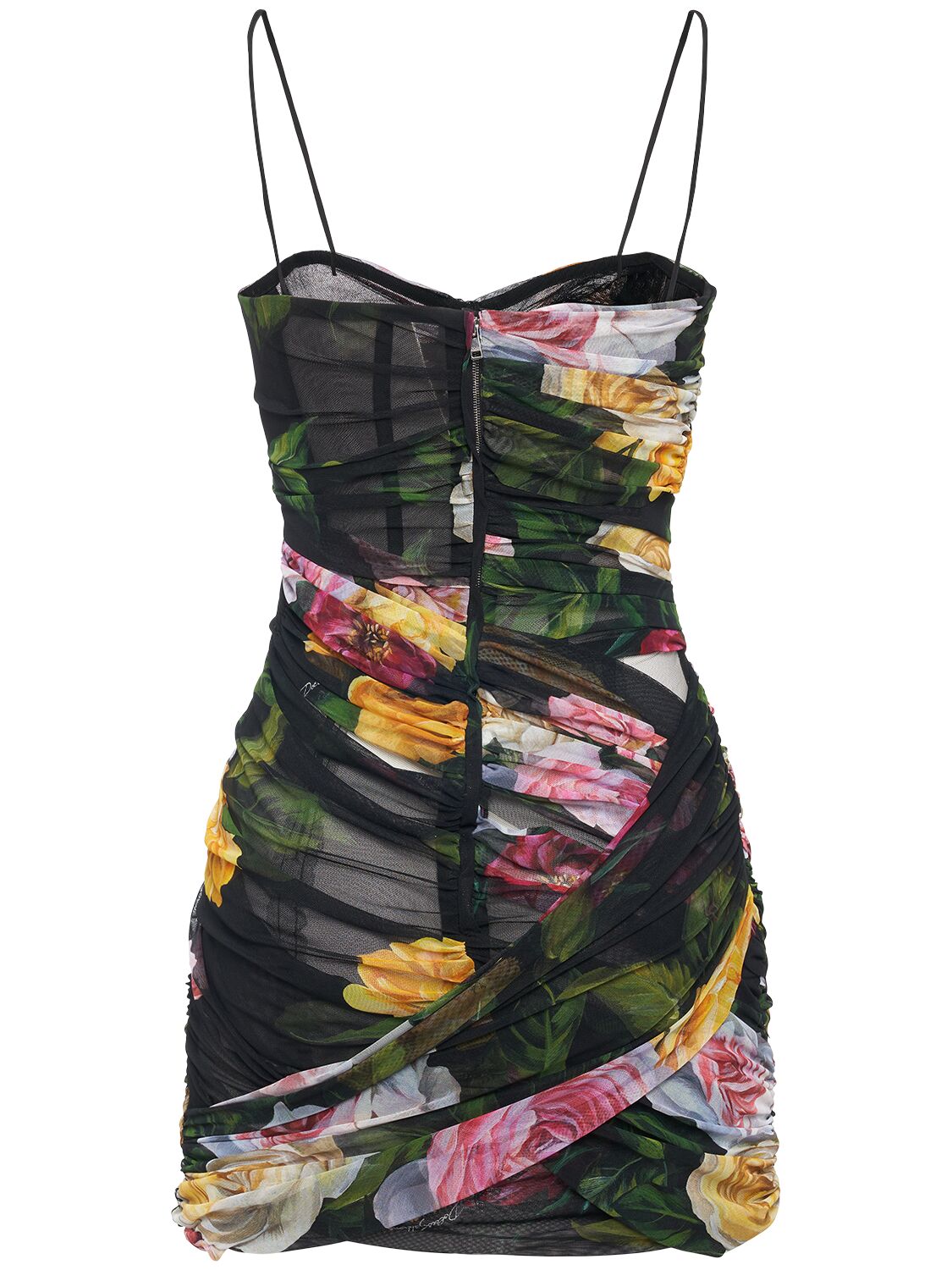 Dolce & Gabbana Floral Printed Spaghetti Strap Mini Dress In Black/multi