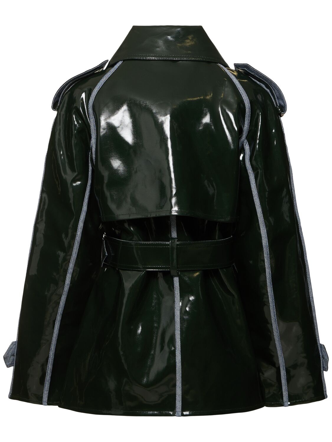 Shop Jw Anderson Glossy Cotton Trench Coat W/belt In Dark Green