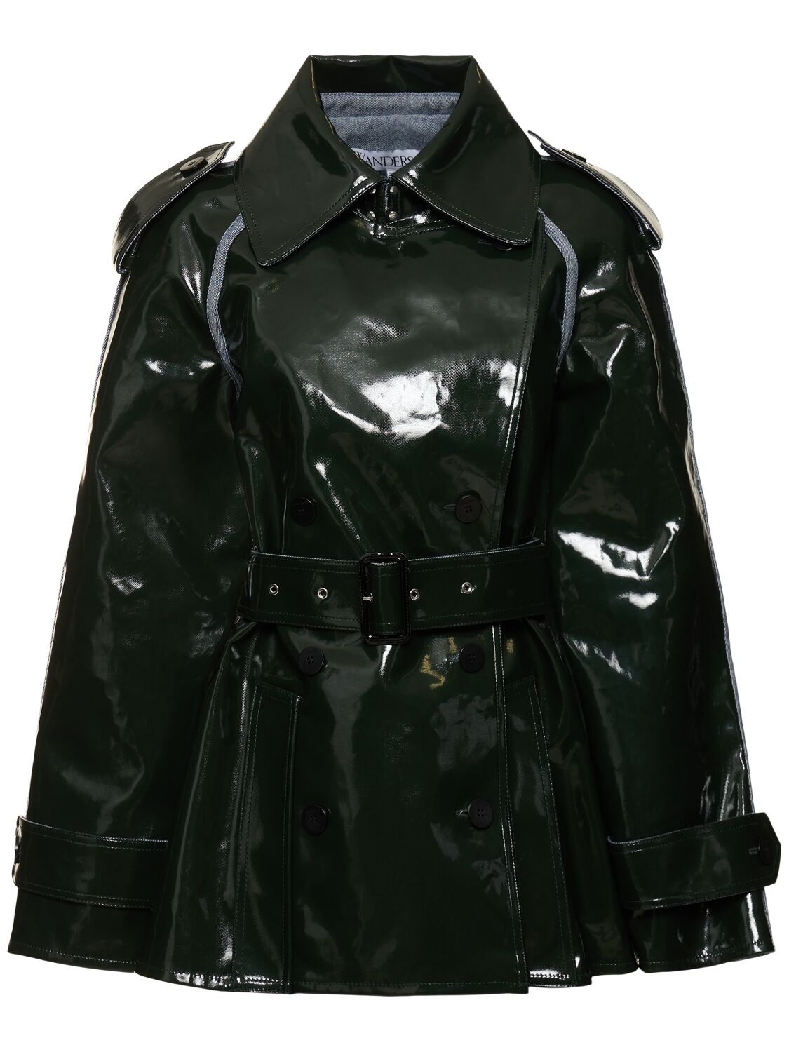 Shop Jw Anderson Glossy Cotton Trench Coat W/belt In Dark Green