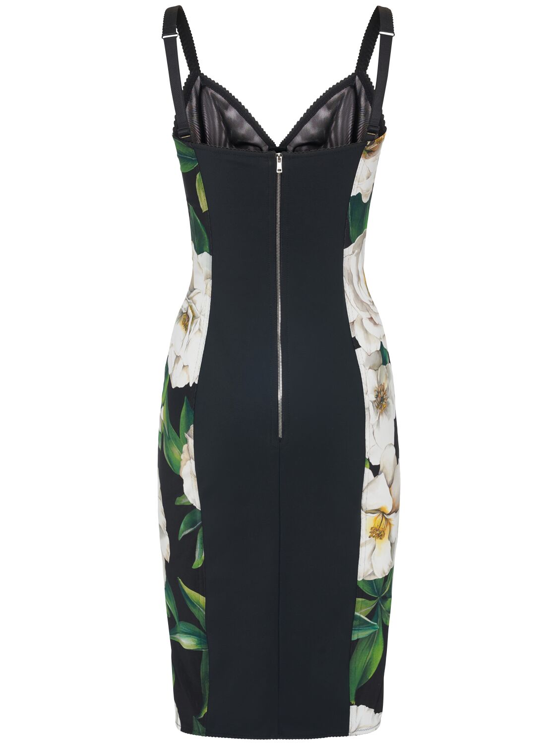Dolce & Gabbana Black Floral Midi Synthetic Dress In Black/multi