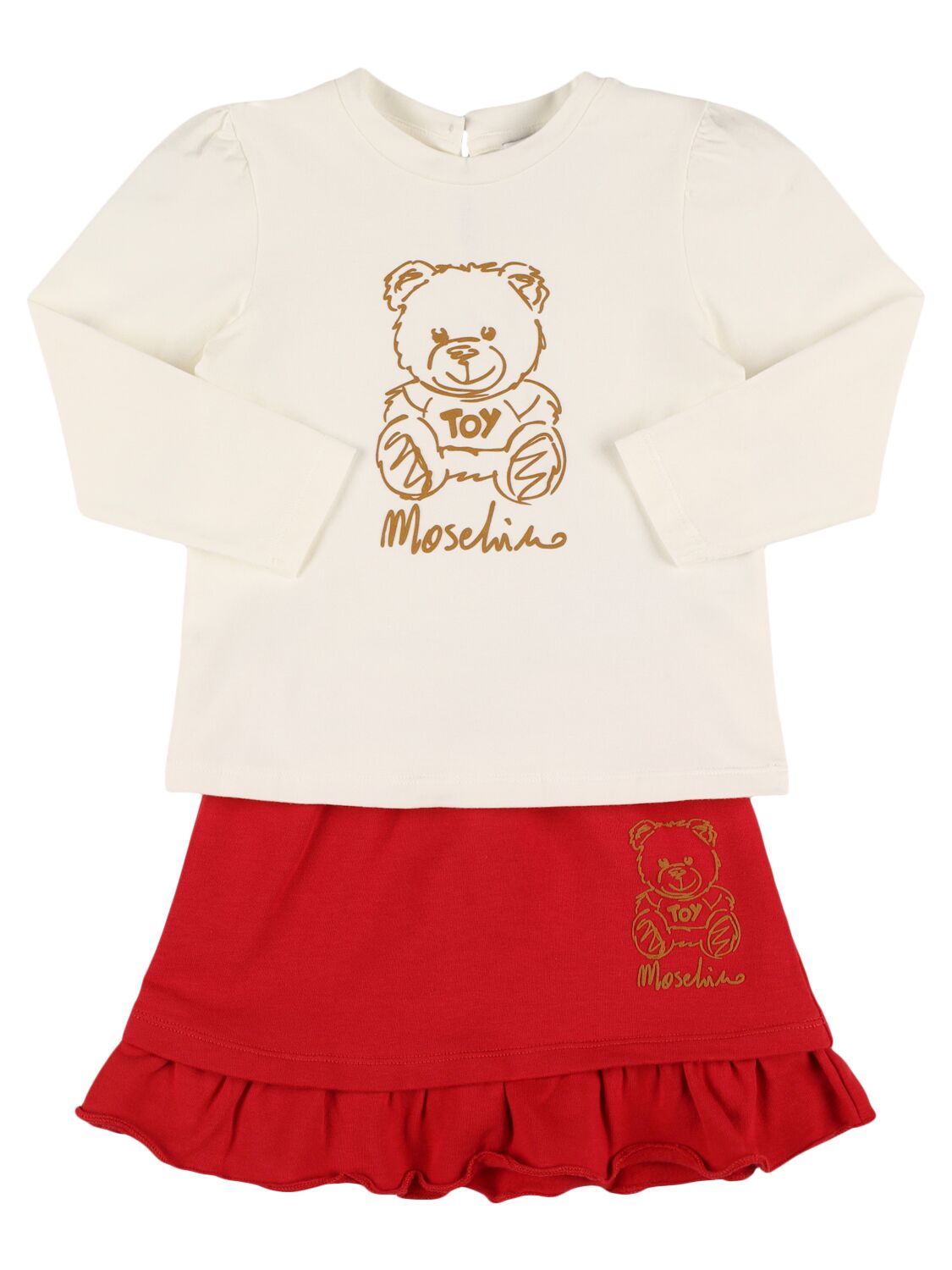 Moschino Kids' Stretch Cotton Long Sleeve Top & Skirt In White/red