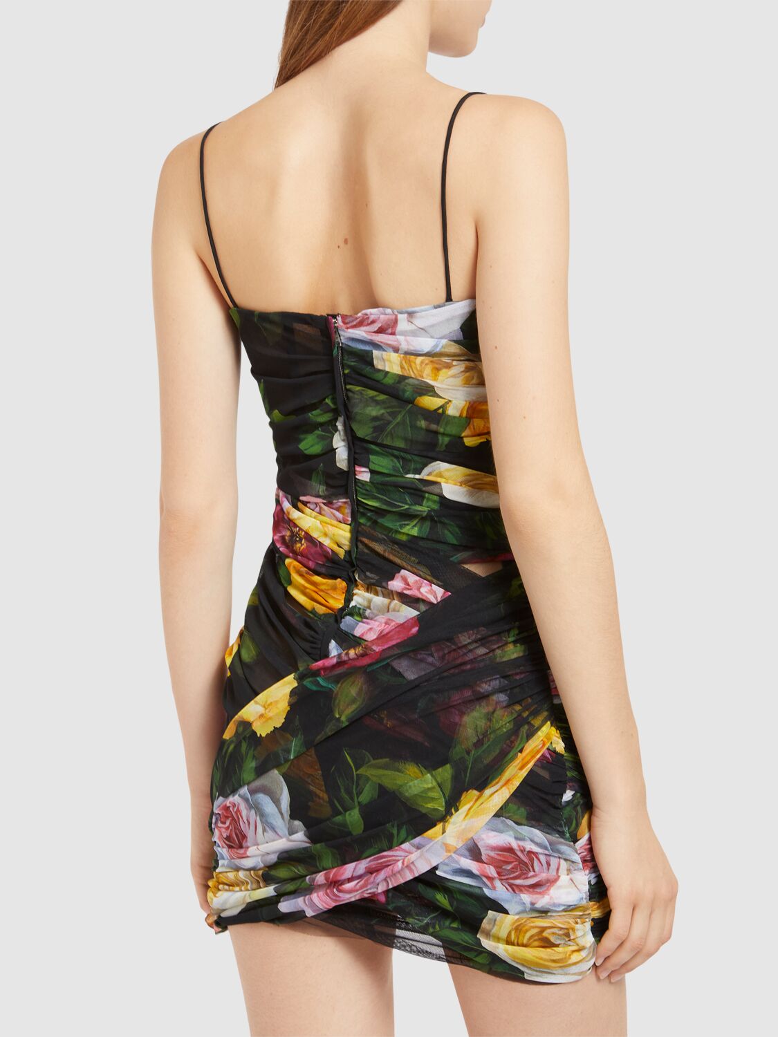 Dolce & Gabbana Floral Printed Spaghetti Strap Mini Dress In Black/multi