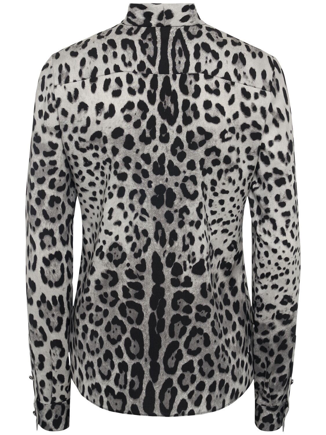 Dolce & Gabbana Leopard-print Charmeuse Shirt With Pussy-bow In Grey/black