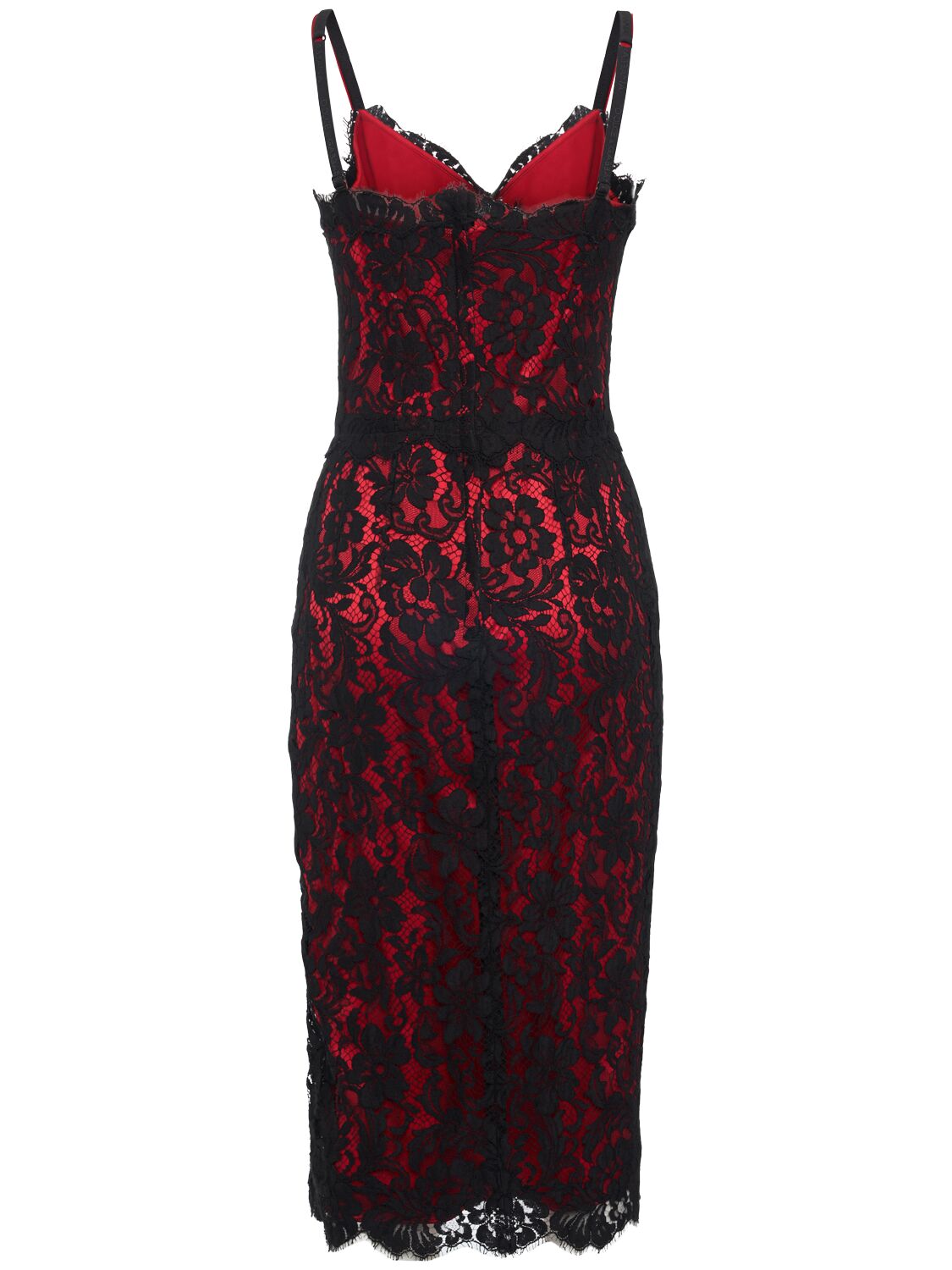 Dolce & Gabbana Lace Midi Slip Dress In Black/red