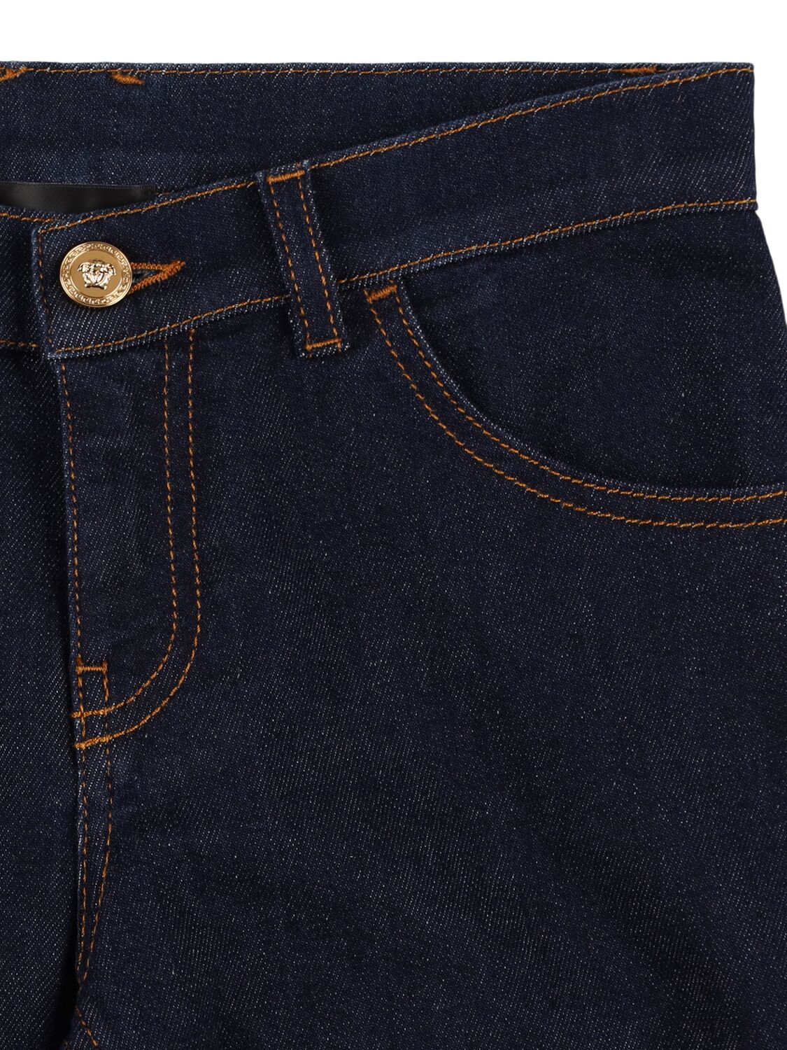 Shop Versace Stretch Cotton Jeans In Dark Blue