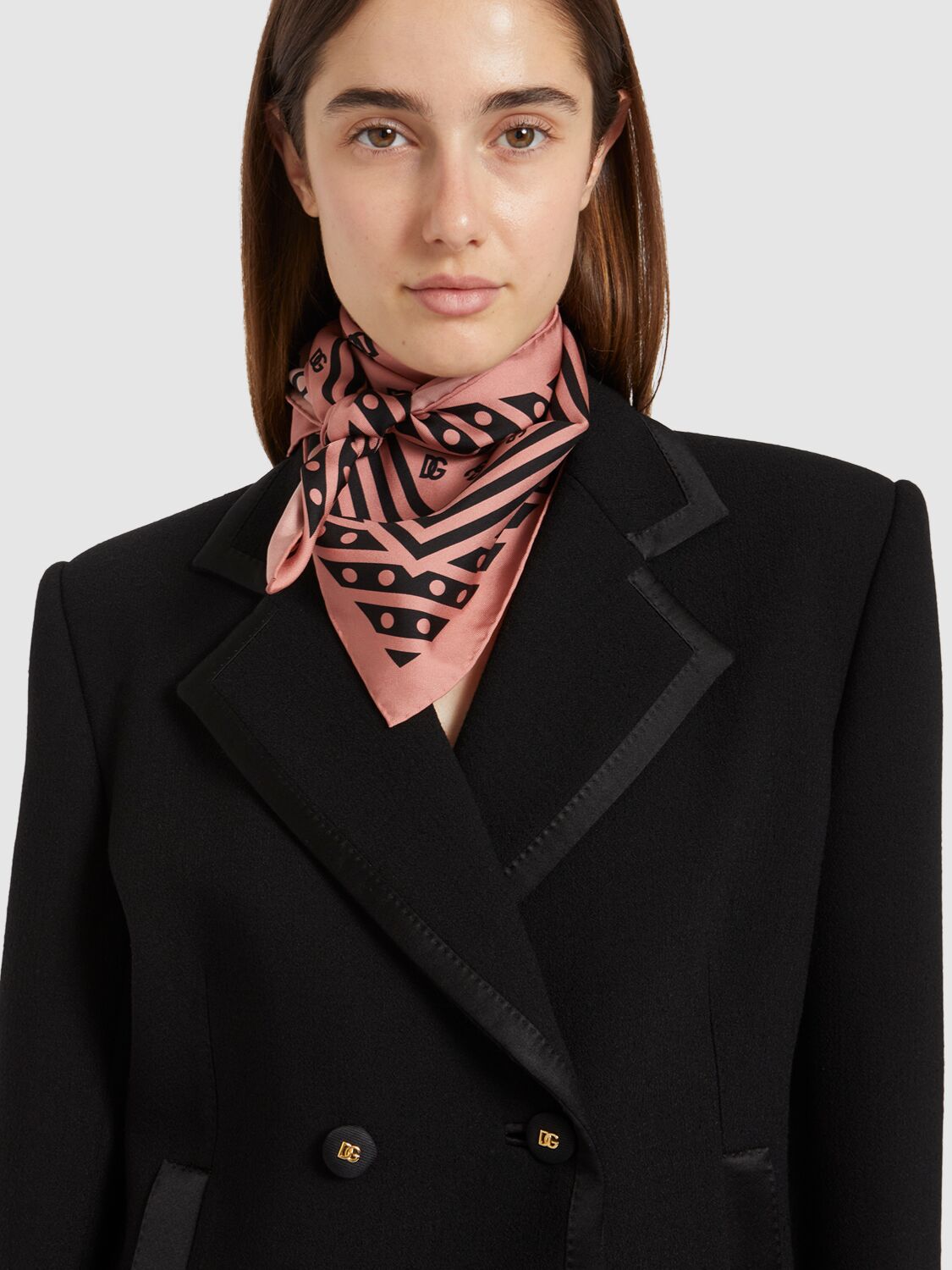 Dolce & Gabbana Monogram Printed Silk Twill Scarf In 粉色/多色