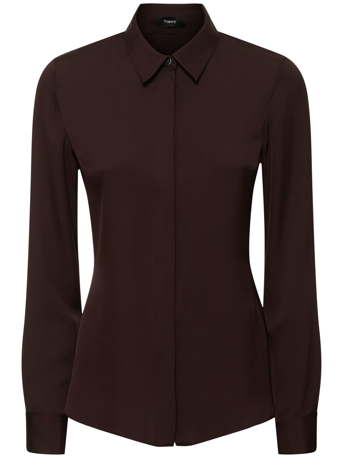 Theory Silk Satin Shirt In Dark Brown