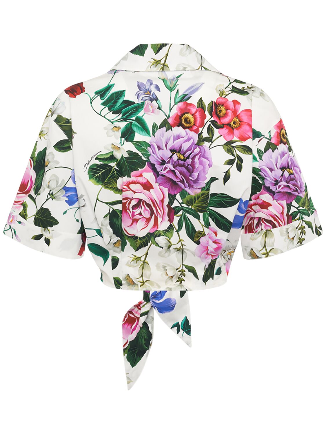 Dolce & Gabbana Multicolor Crop Shirt With All-over Floral Motif And Logo Lettering Detail On The Front In Cotton Wo In Multicolor