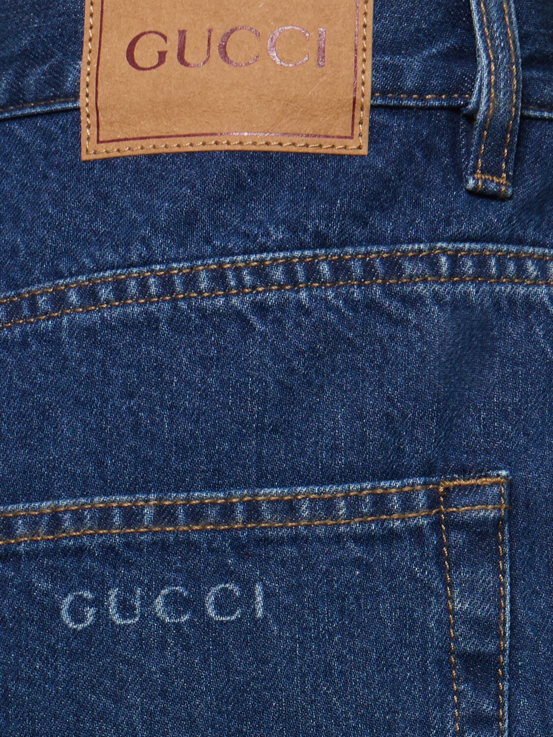 Shop Gucci Denim Jeans  W/ Lasered  Logo In Blue