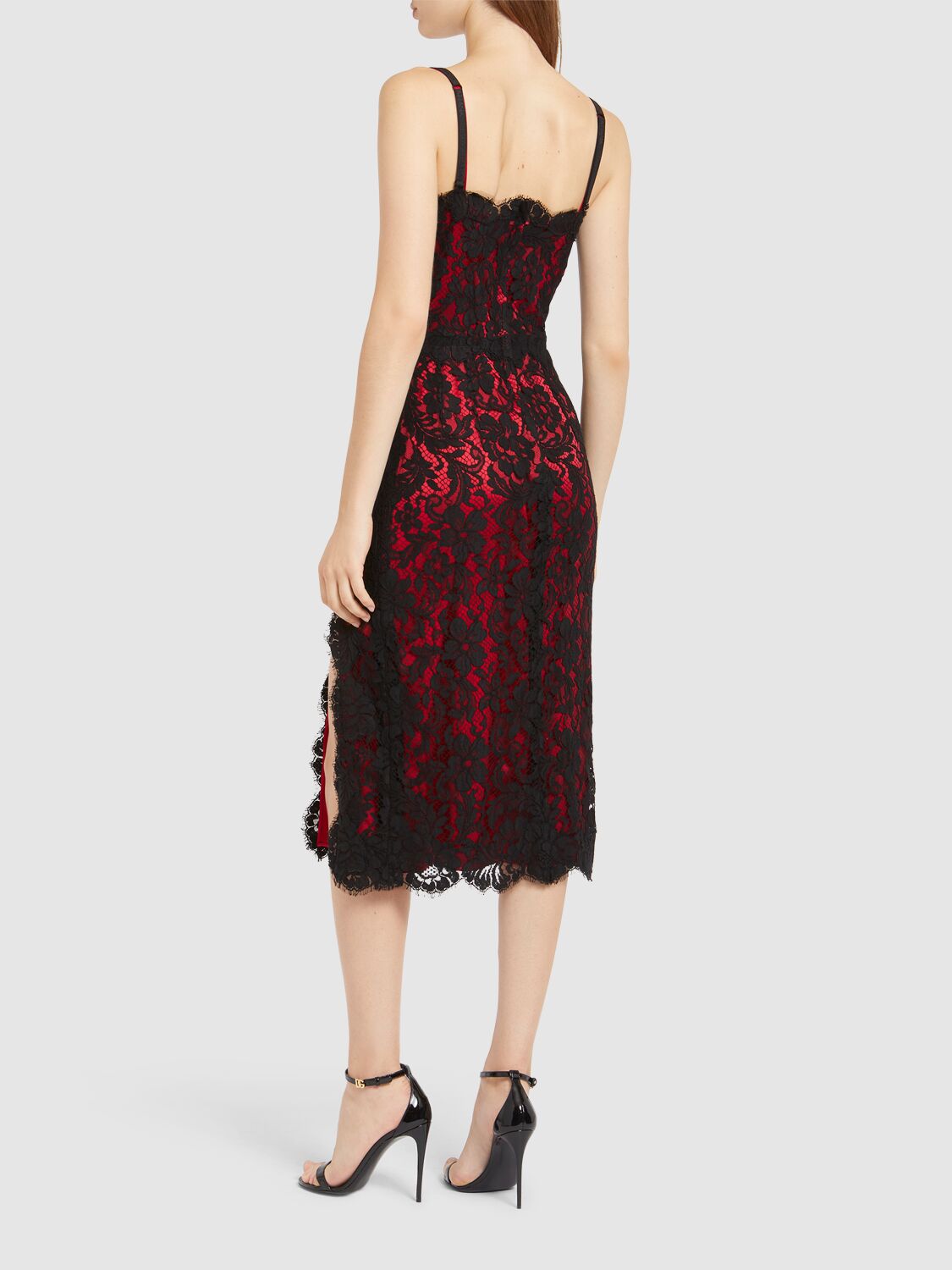 Dolce & Gabbana Lace Midi Slip Dress In Black/red
