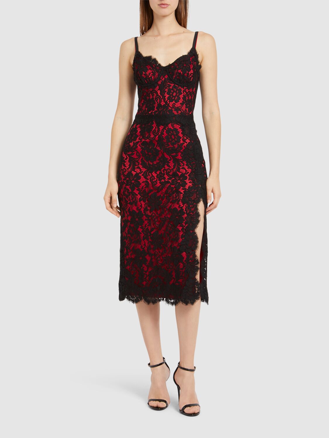 Dolce & Gabbana Lace Midi Slip Dress In Black/red