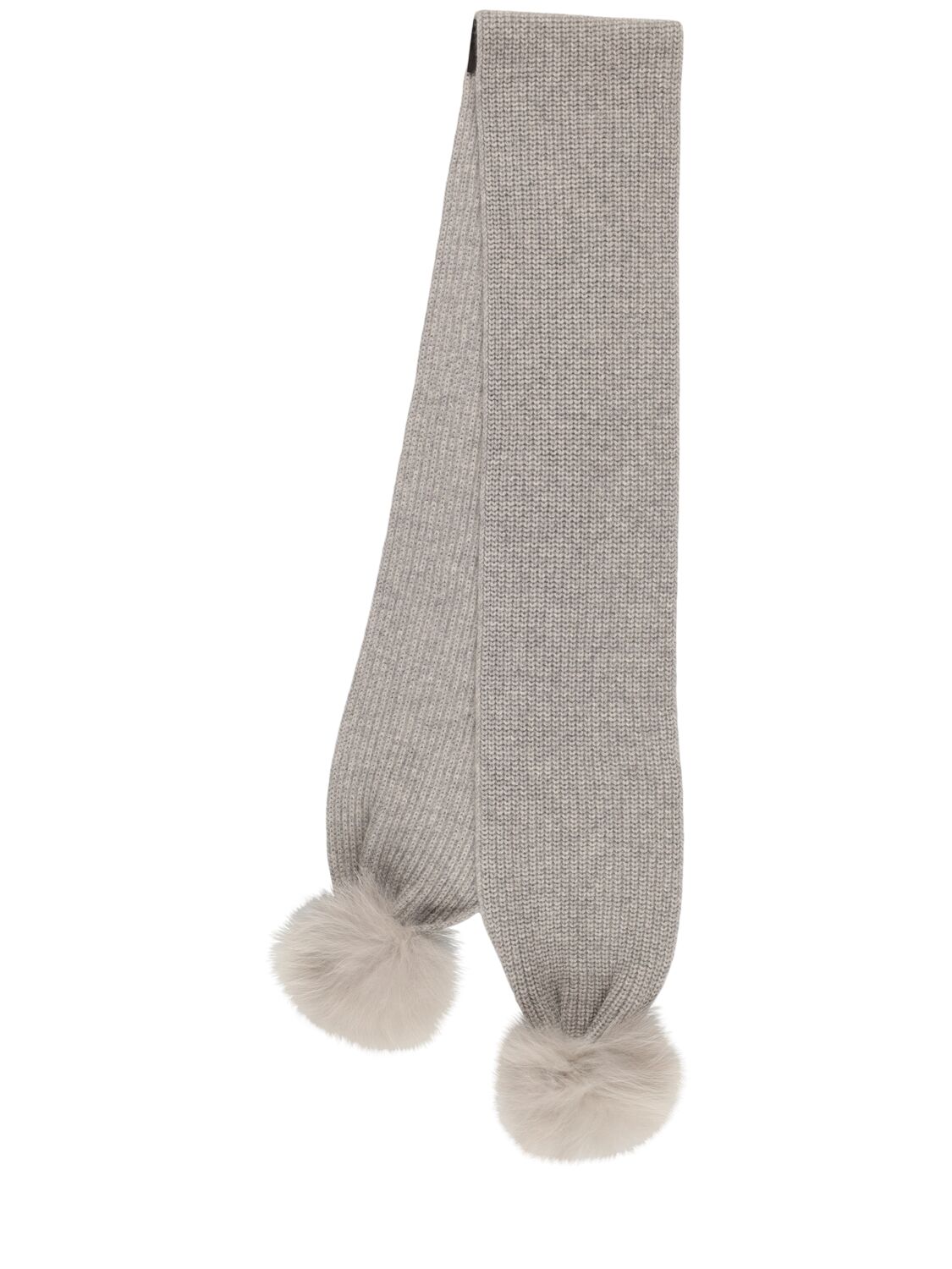 Yves Salomon Enfant Cashmere Knit Scarf W/fur In Gray