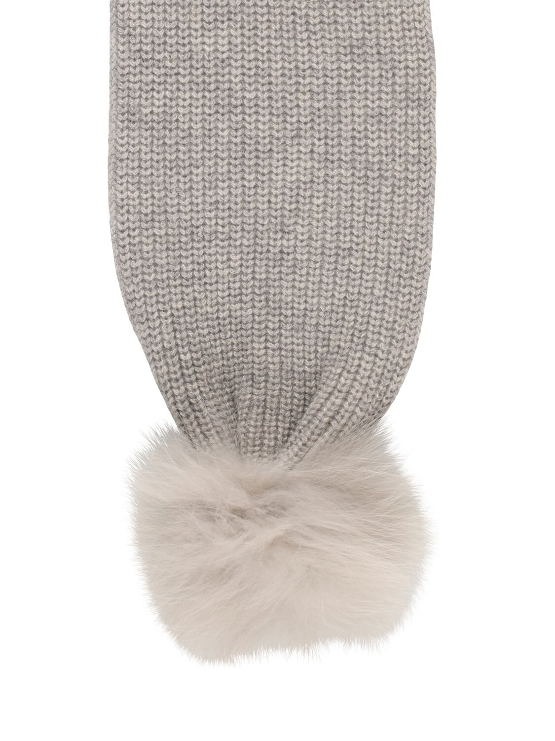 Shop Yves Salomon Enfant Cashmere Knit Scarf W/fur In Light Grey