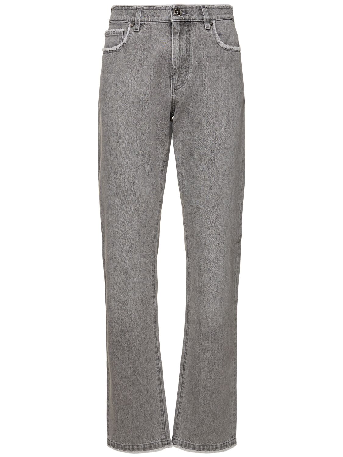 Versace Stonewashed Cotton Denim Straight Jeans In Grey