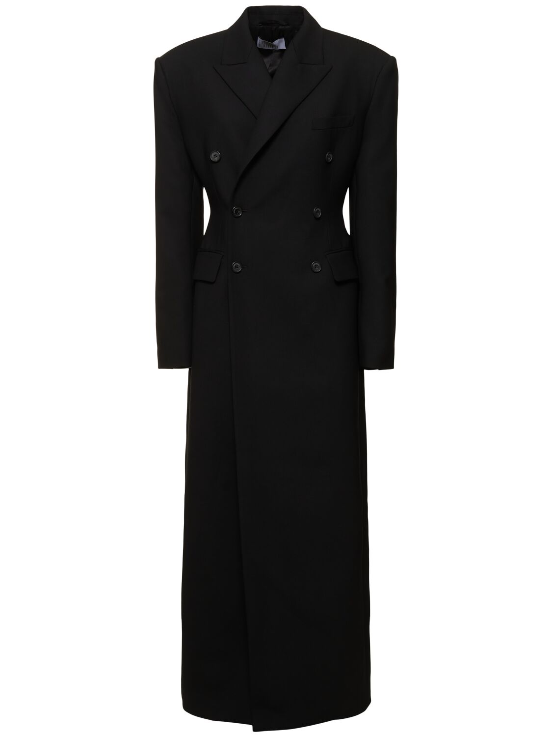 Shop Giuseppe Di Morabito Double Breasted Stretch Wool Long Coat In Black