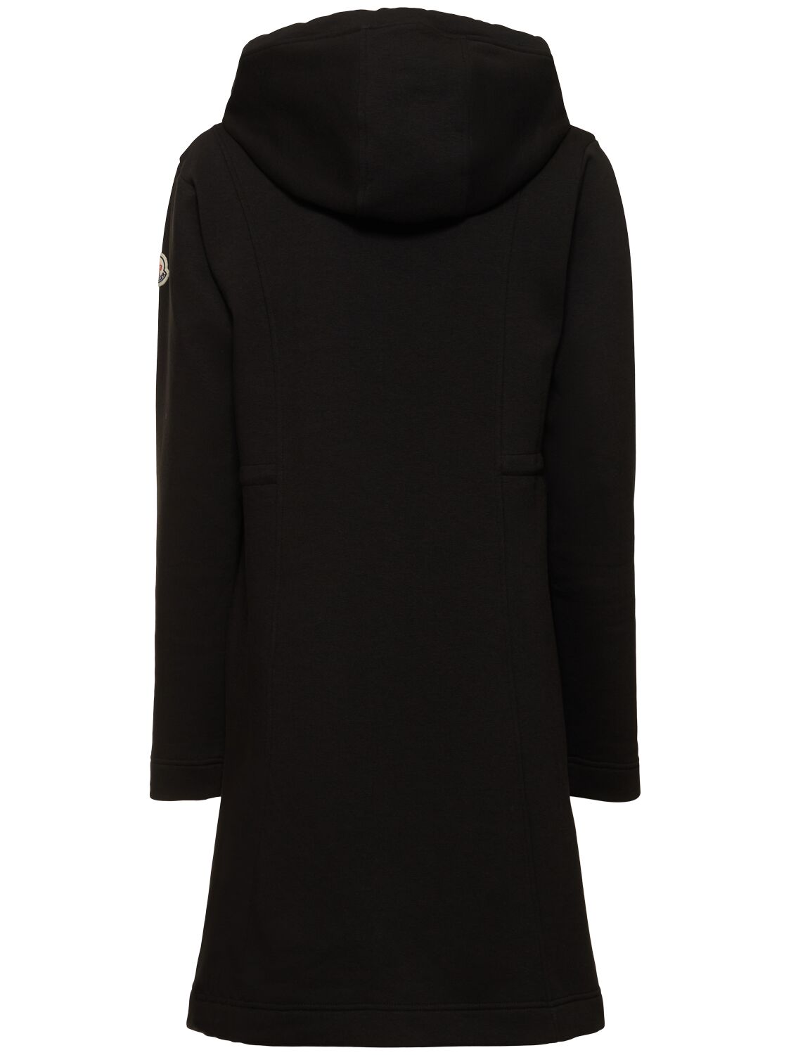 Shop Moncler Hooded Cotton Blend Mini Dress In Black