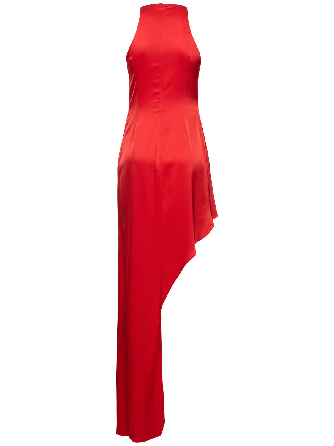 Shop David Koma Asymmetric Satin Long Dress In Red