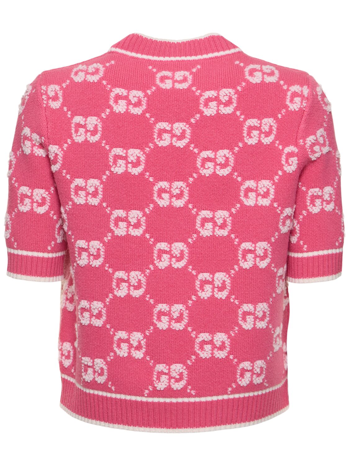 Shop Gucci Gg Wool Bouclé Jacquard Top In Baloon Pink