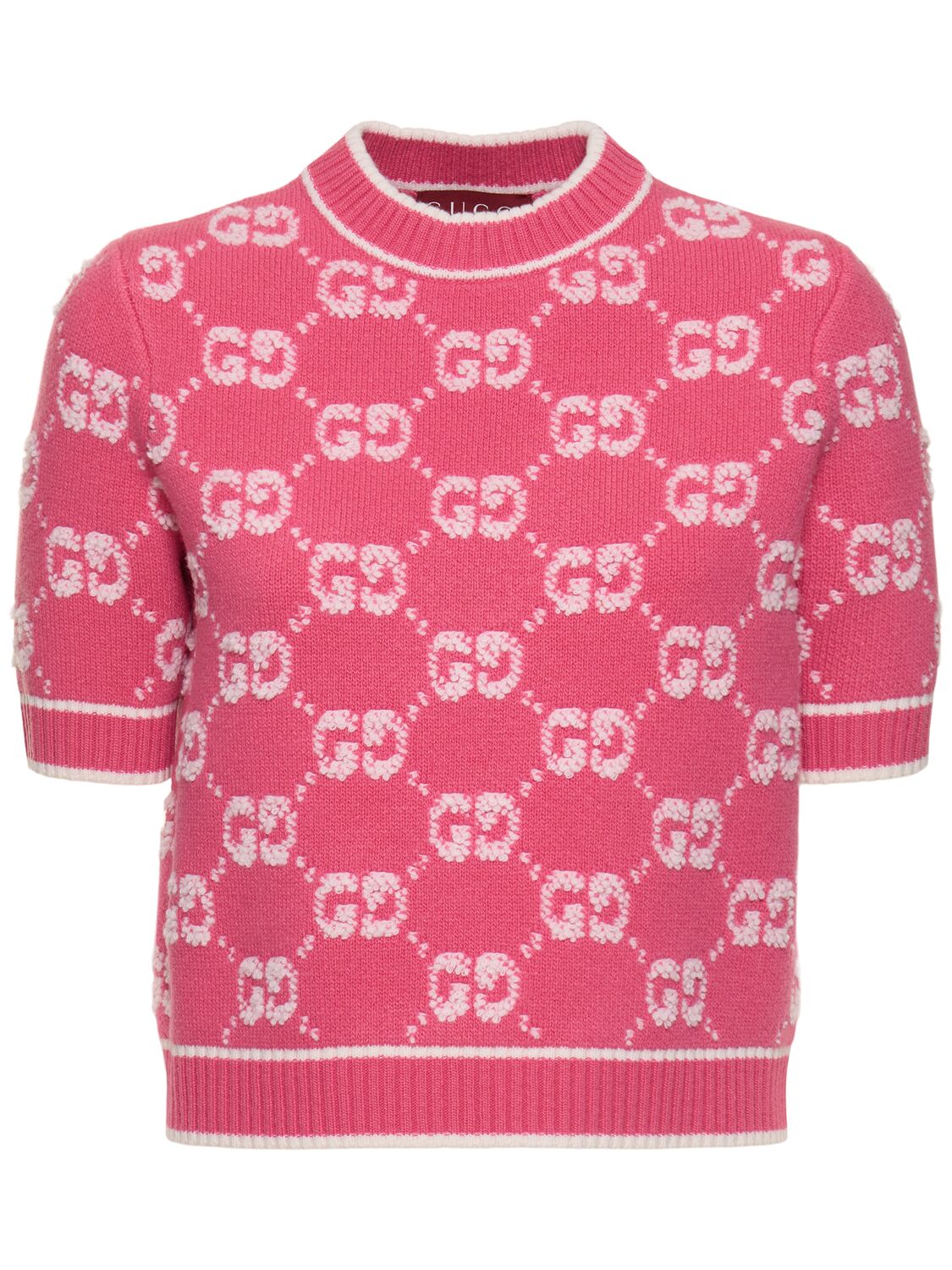 Shop Gucci Gg Wool Bouclé Jacquard Top In Baloon Pink