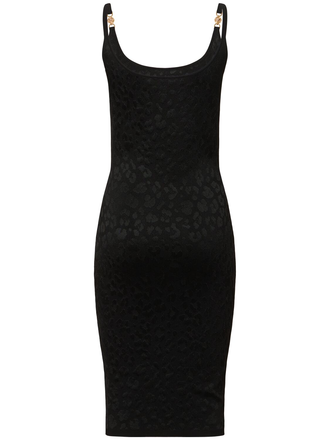 Shop Versace Leopard Knit Midi Dress In Black