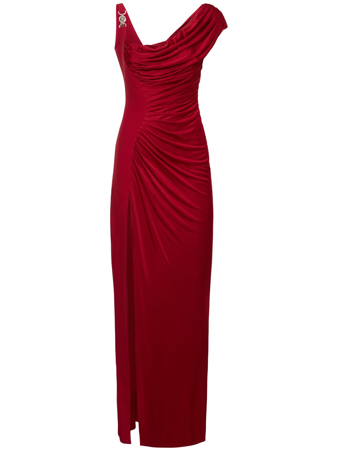 Versace Draped Viscose Liquid Jersey Gown In Red