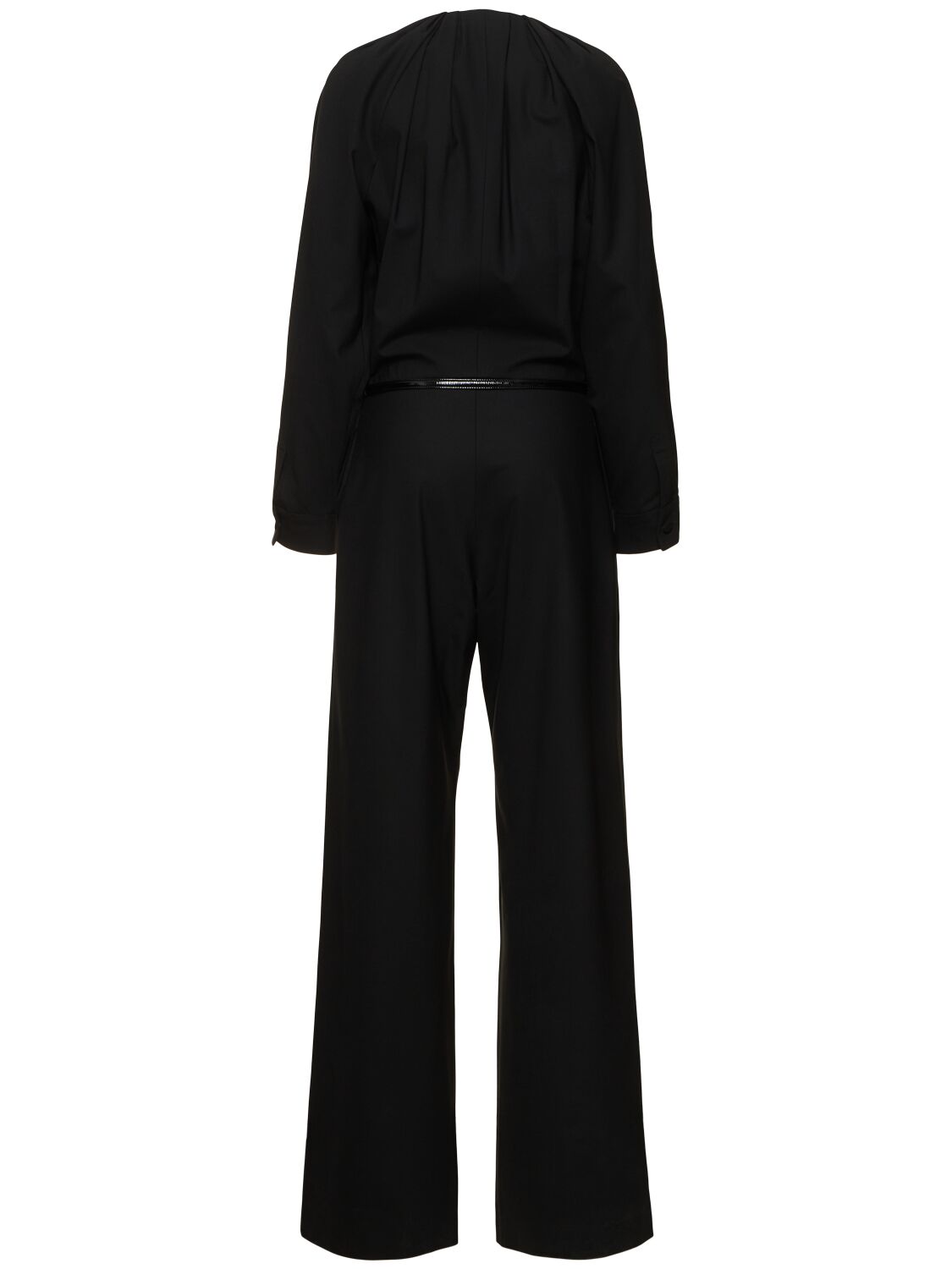 Shop Gucci Stretch Wool Blend Jumpsuit W/ Belt In Black