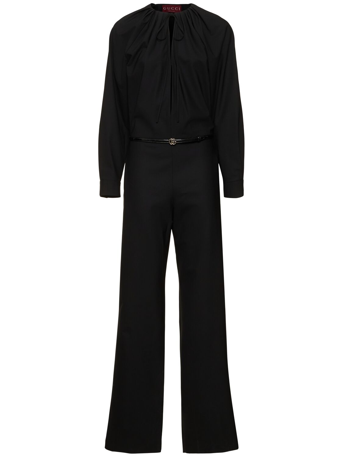 Shop Gucci Stretch Wool Blend Jumpsuit W/ Belt In Black