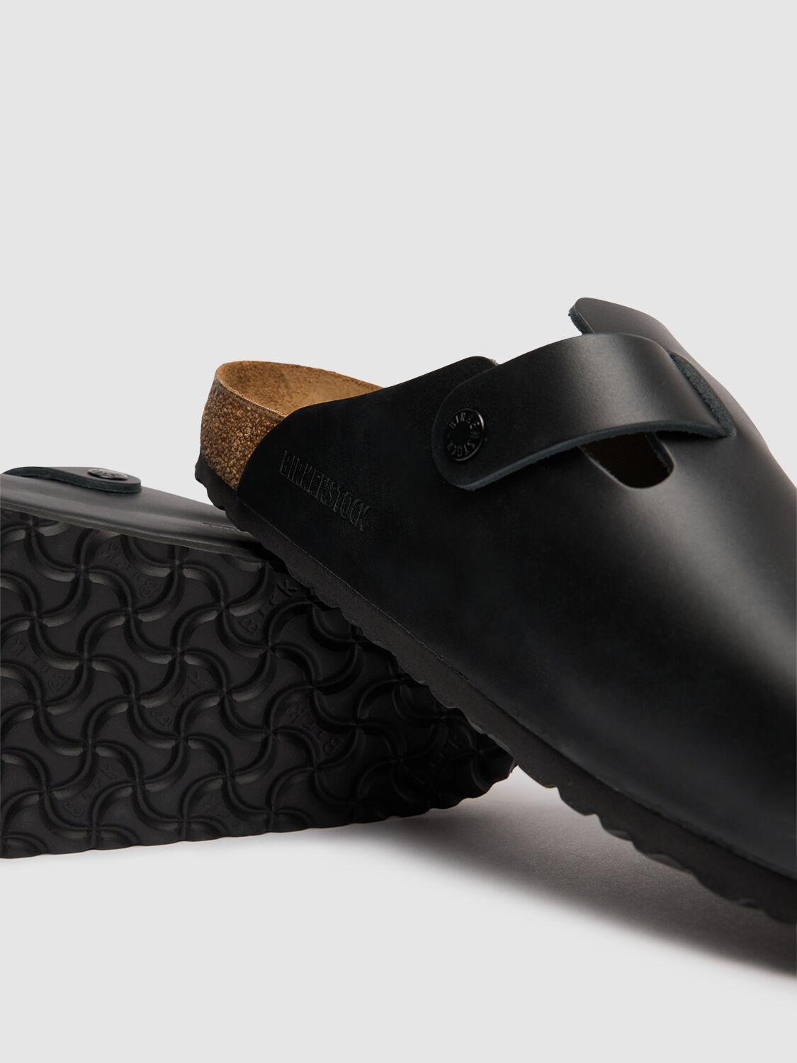 Shop Birkenstock Boston Natural Leather Mules In Black