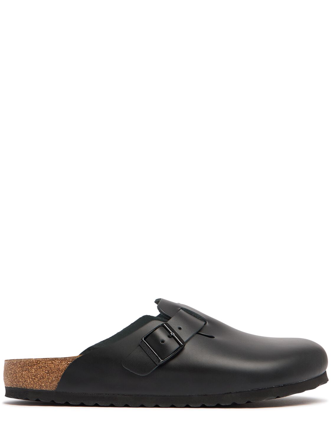 Shop Birkenstock Boston Natural Leather Mules In Black