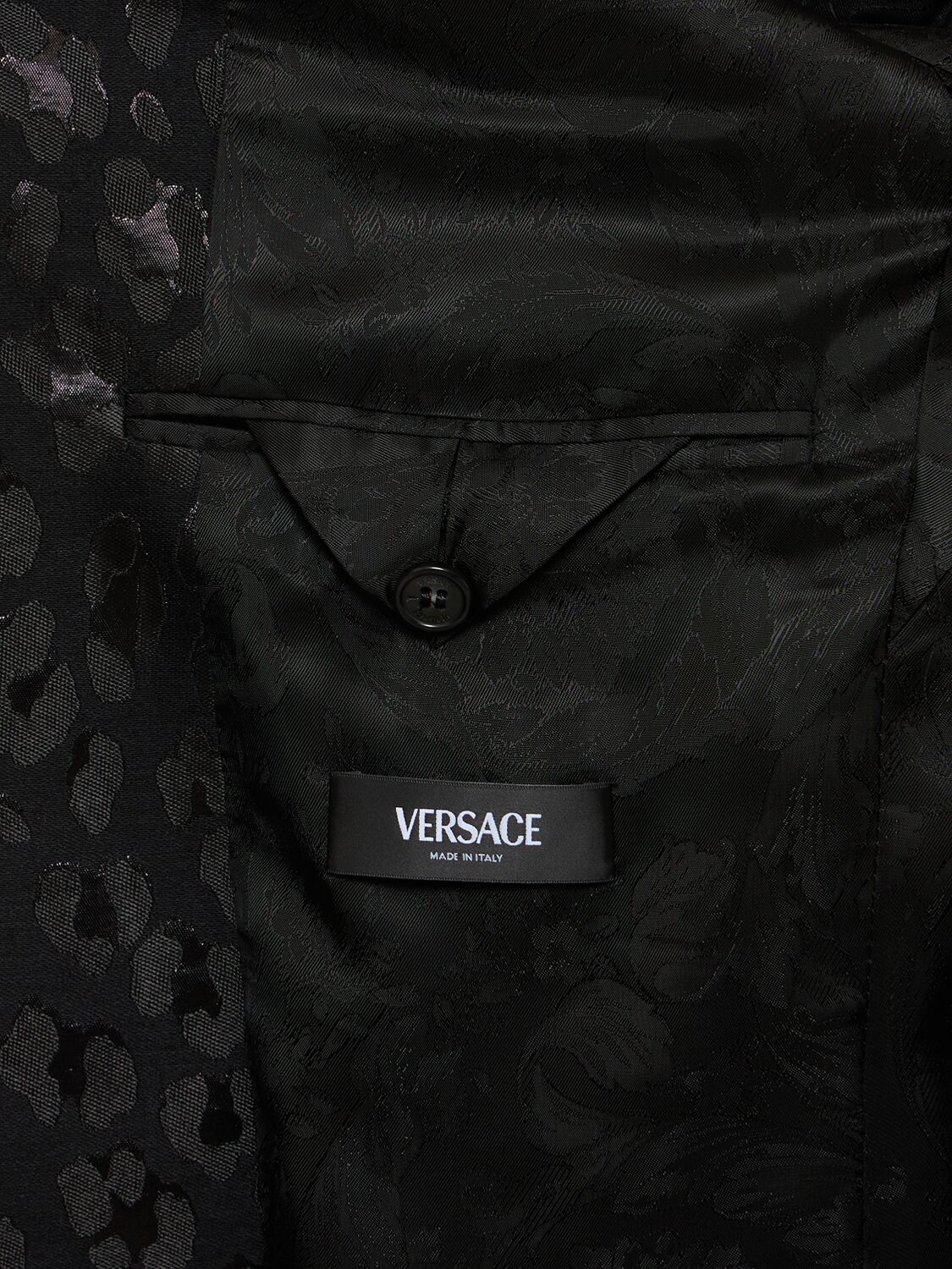 Shop Versace Lurex Leopard Jacquard Blazer In Black