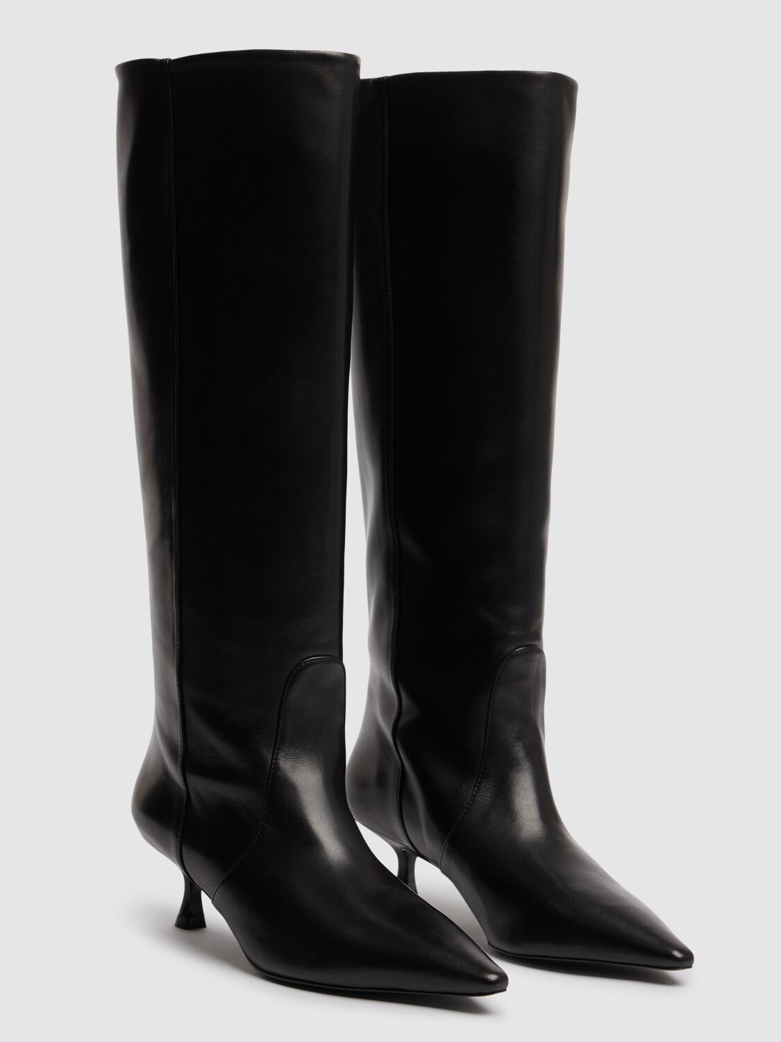 Shop Stuart Weitzman 50mm Naomi Lacquered Nappa Boots In Black