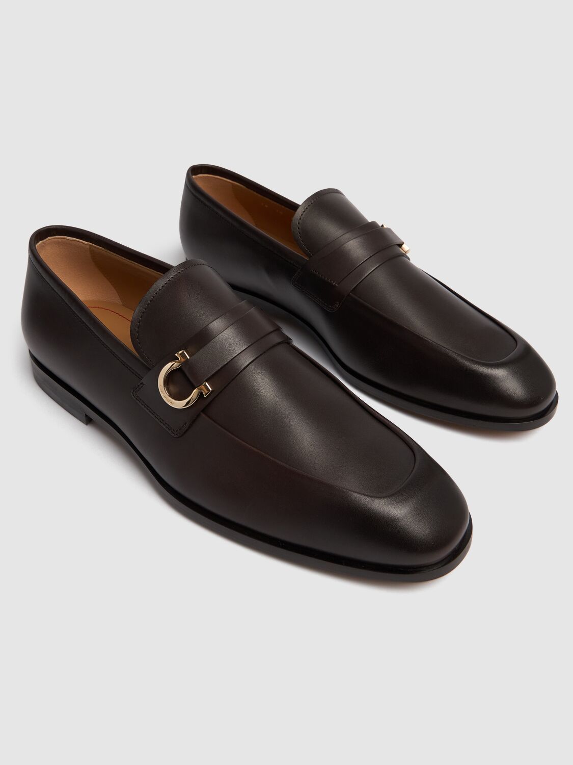 Shop Ferragamo Florio Leather Loafers In Brown