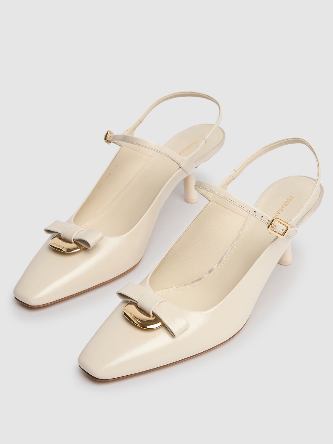 Shop Ferragamo 55mm Ophelia Leather Slingback Pumps In Off White