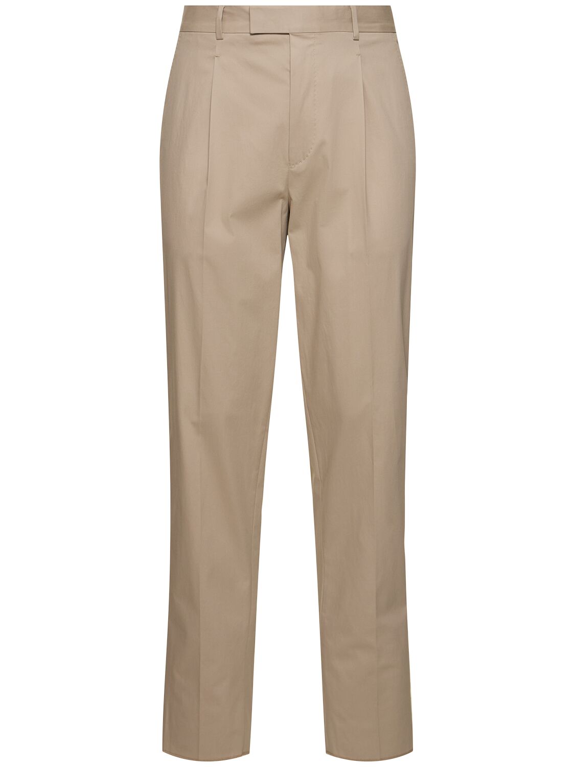 Zegna Single Pleat Premium Cotton Blend Pants In Beige