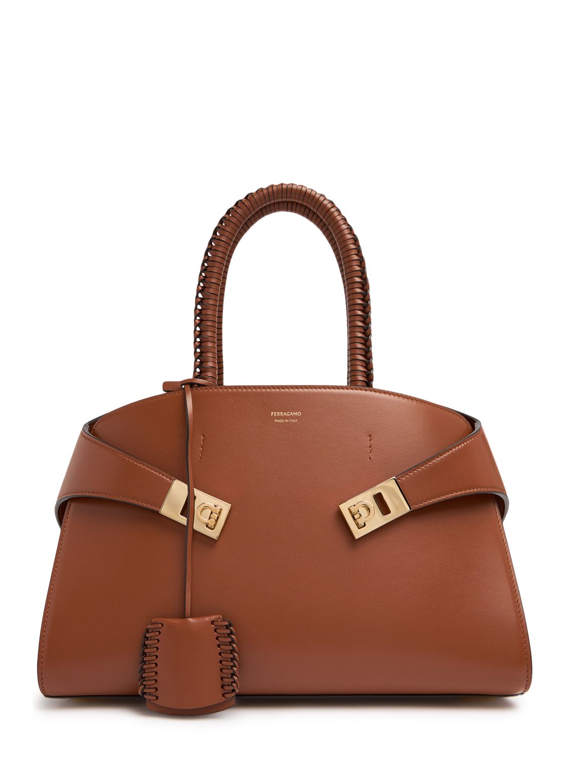 Ferragamo Small Hug Leather Top Handle Bag In Cognac